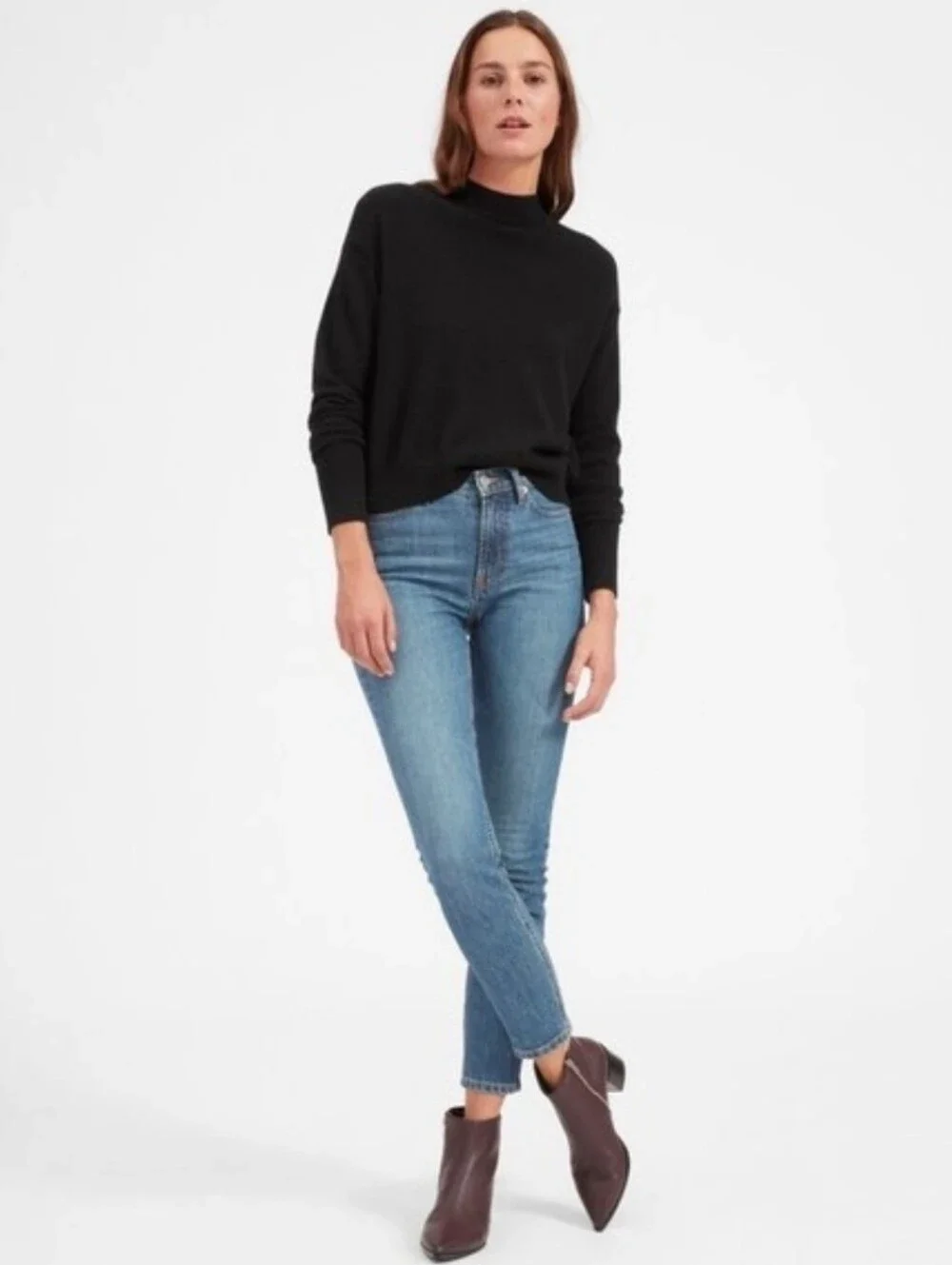 Everlane Cashmere Sweater Black Mock Neck Minimal Pullover